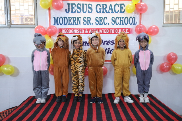 Student on stage during fancy dress activity